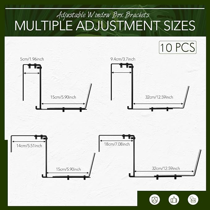 Layhit 10 Pcs Adjustable Planter Box Brackets Universal Heavy Duty Flower Box - Image 2