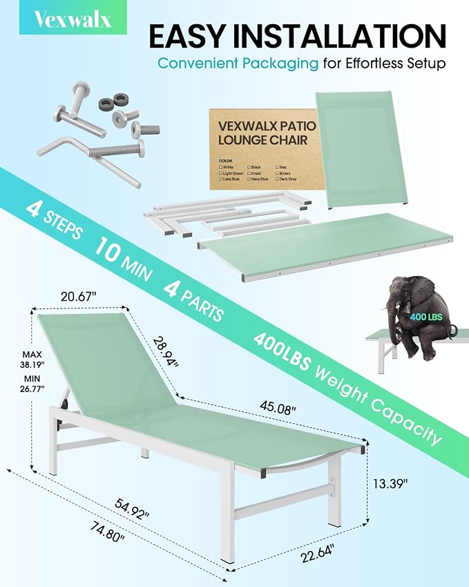 Outdoor Lounge Chair for Pool, Aluminum Chaise Lounge Chairs - Image 3