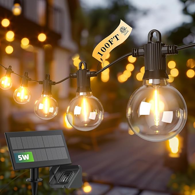 String Lights 100FT Solar Edison Bulbs IP65 Waterproof Warm White