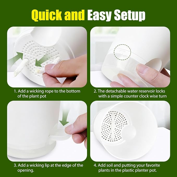 Plant Pots 4 Inch Self Watering Pots, 6 Pack Plastic Planters - Image 3