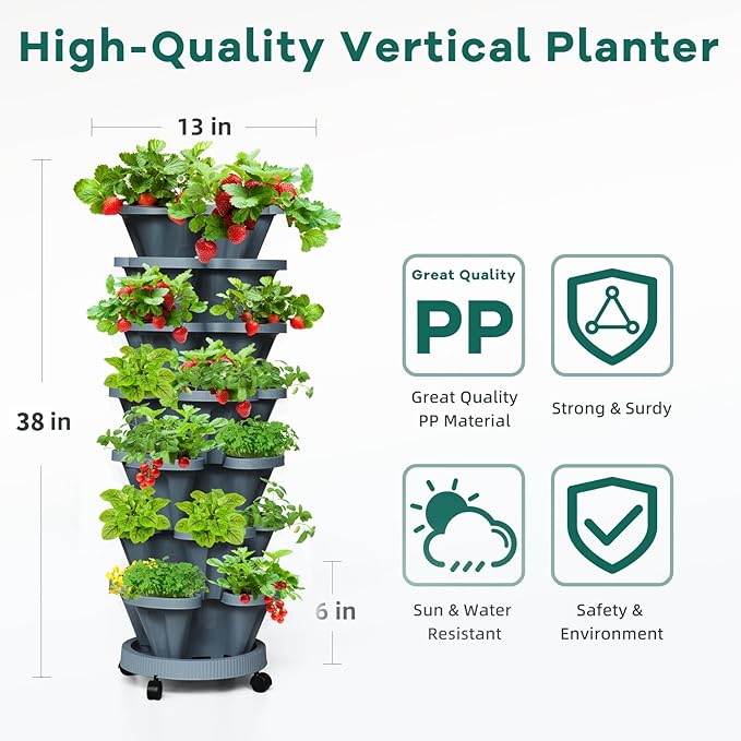 Strawberry Vertical Planters Tower Garden, 7 Tiered Stacking Herb Vegetable - Image 5