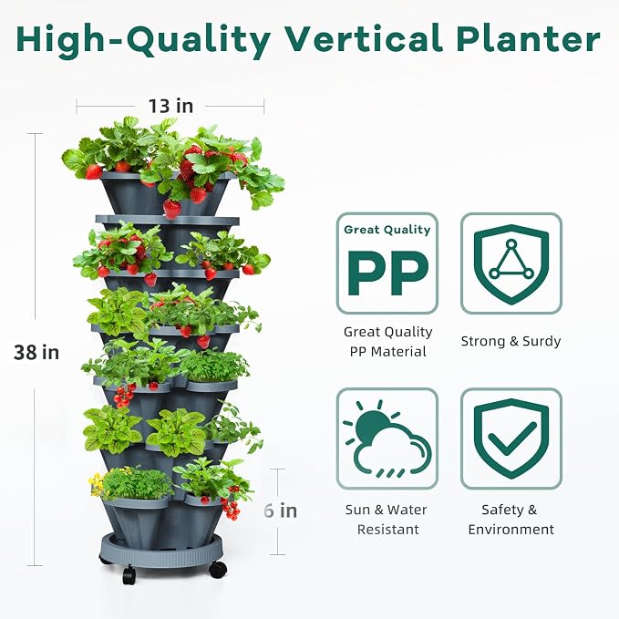 7 Tiered Strawberry Vertical Planter 2 Pack, Stackable Tower Garden Planter - Image 2