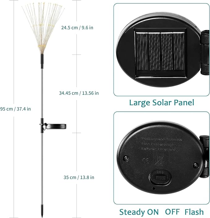 JJGoo Solar Firework Lights, 2 Pack 120 LEDs 2 Lighting Modes Solar Garden - Image 3