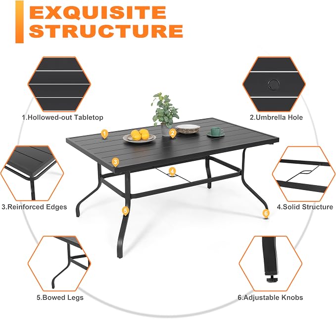 NUU GARDEN Outdoor 61" x 37" Rectangle Dining Table - Image 6