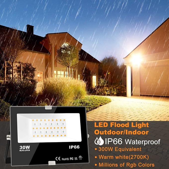 LED Flood Light Outdoor 30W, 300W Equivalent 3000LM Smart RGB Landscape Lighting - Image 2