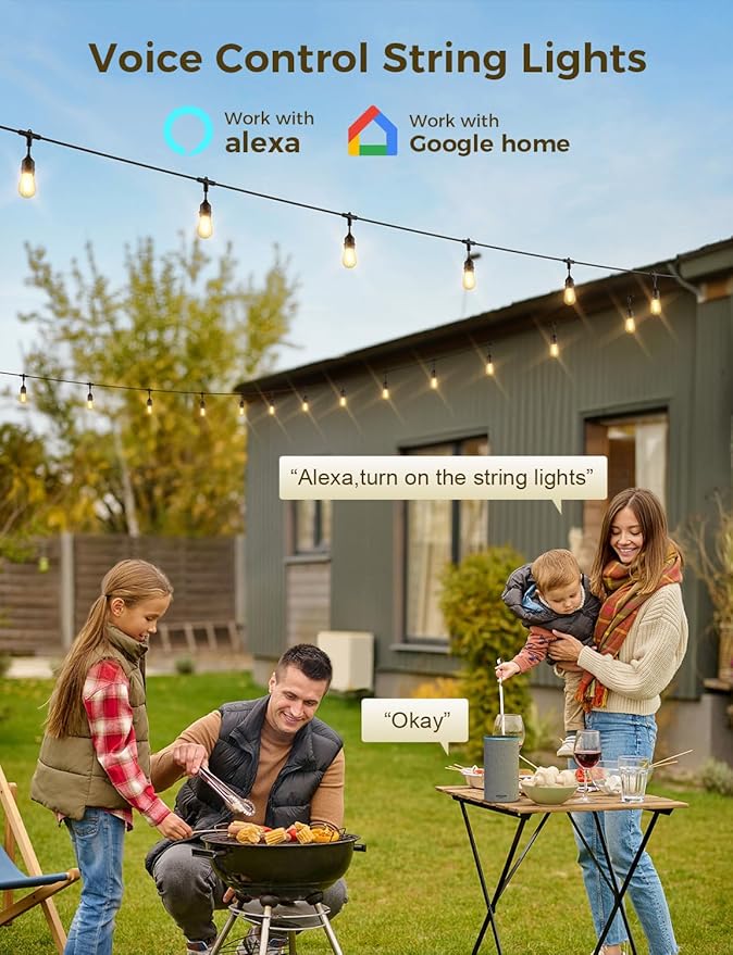 String Lights with Dimmable Warm White Edison Bulbs, IP65 Waterproof