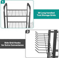 Storage Rack, Silver Alloy Steel Tiered Yard Tool Stand with Wheels