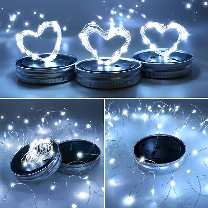 String Lights 12-Pack Solar Mason Jar Lights, Cool White LED