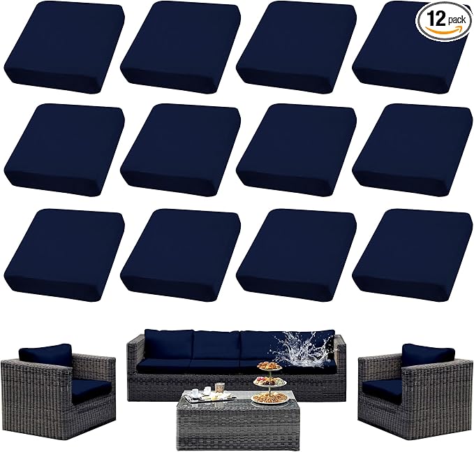 Sofa Covers, 12-Piece Stretch Outdoor Cushion Set in Navy Blue