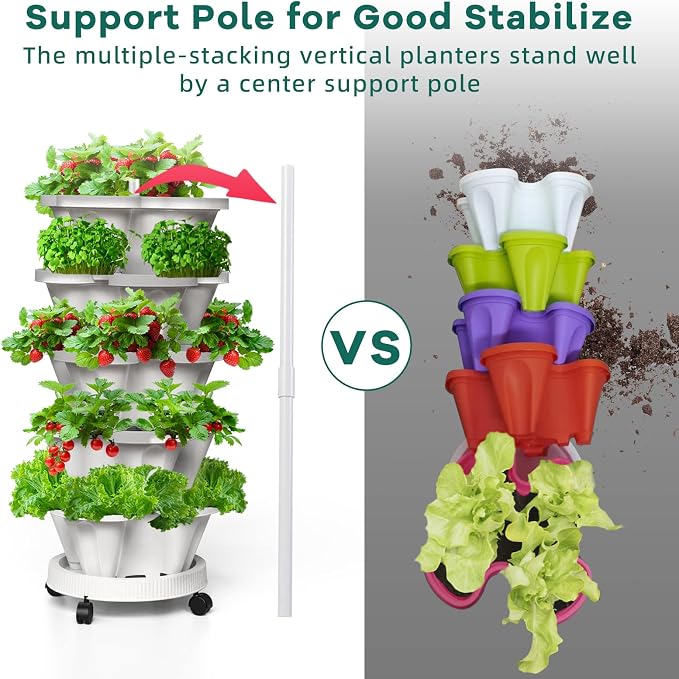 Strawberry Vertical Planters Tower Garden 3 Pack, 7 Tiered Stacking Herb - Image 7