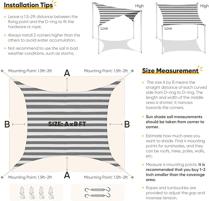 Quictent 12x16ft 185G HDPE Rectangle Sun Shade Sail Canopy 98% UV Block Outdoor - Image 6