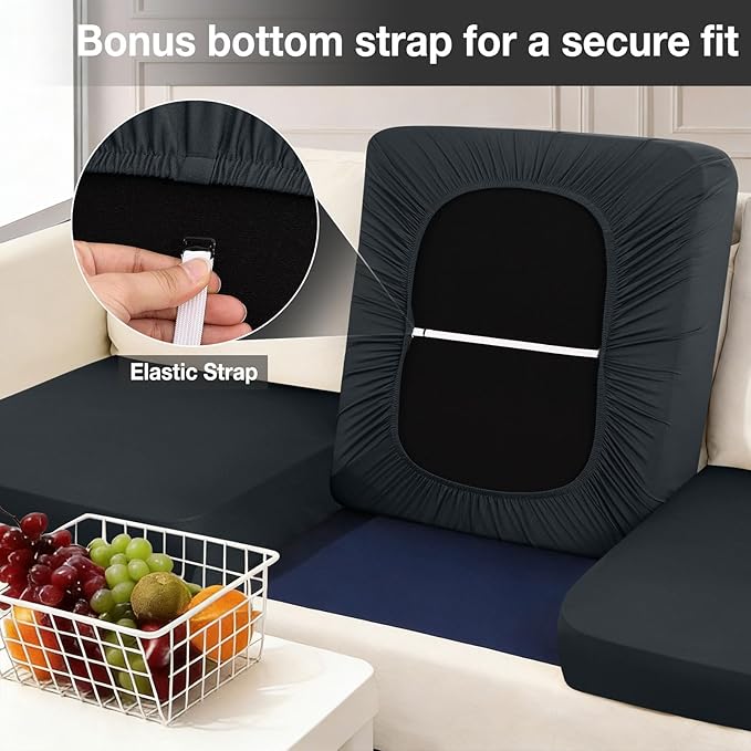 Patio Cushion Covers, 8-Piece Stretch Set in Dark Gray, Anti-Slip