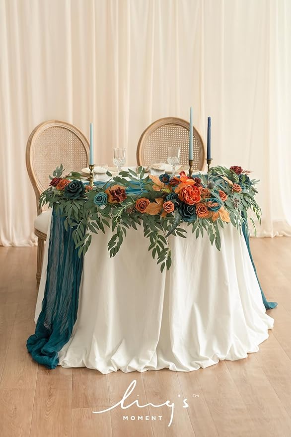 Artificial Flower Garland 6 Ft Dark Teal and Burnt Orange Eucalyptus