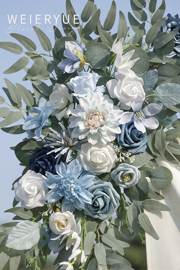 Artificial Flowers Blue Rose Swags, 2-Pack with Ties and Clips