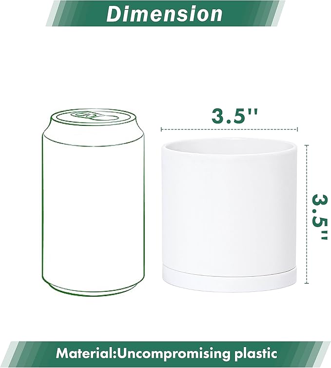 Planters: 12 Pack of 3.5 Inch Matte White Plastic Pots with Saucers