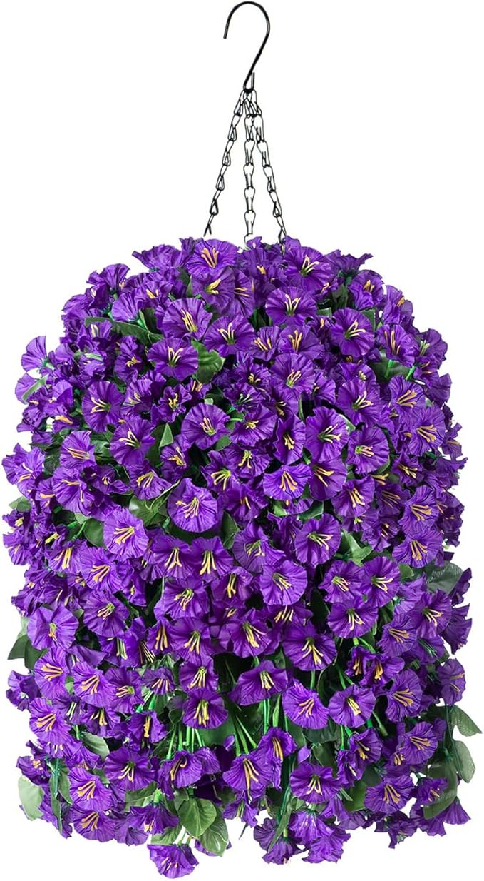 Artificial Flowers Hanging Basket, Purple Silk Orchid, 11-Inch