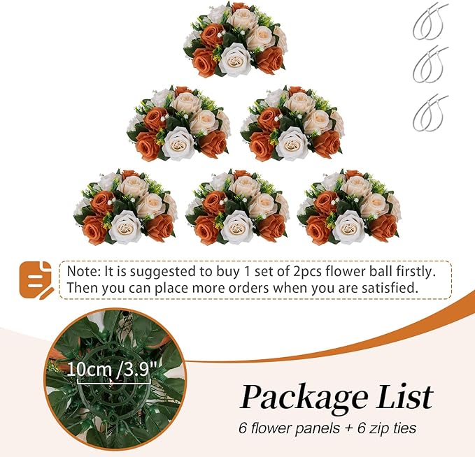 Artificial Flowers: Terracotta Silk Rose Ball Centerpieces for Tables