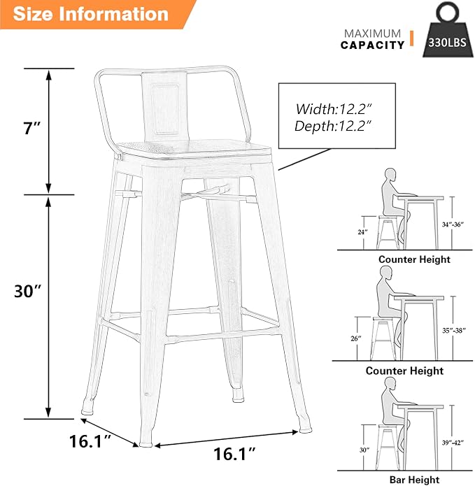 Yongchuang 30 inch Metal Bar Stools Set of 4 Bar Height Barstools - Image 3