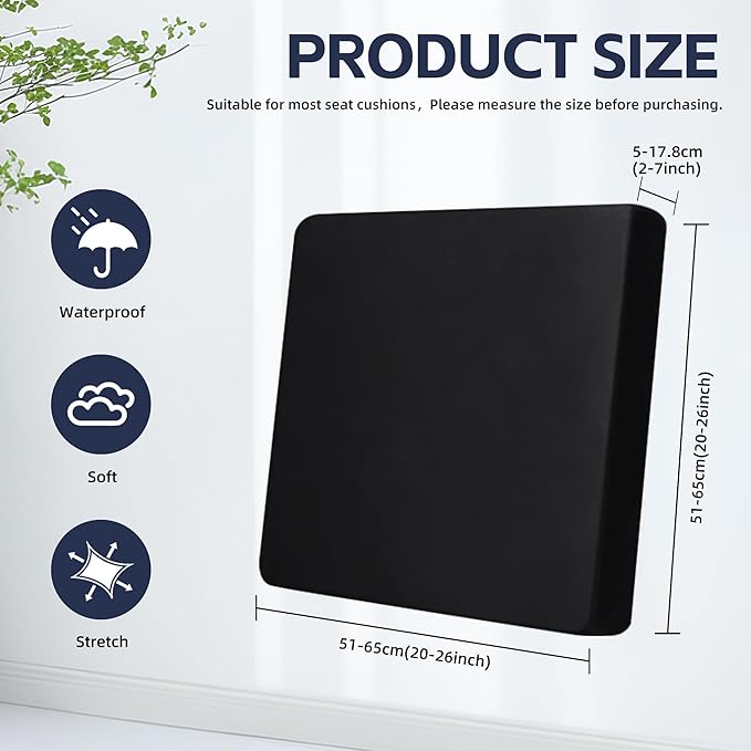 Cushion Covers, 8 Pack, Black Stretch Fit for Patio Furniture & Sofas