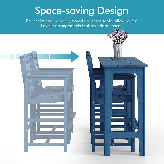 Ciokea 3 Pcs Outdoor Bar Height Table Set, Heavy-Duty All-Weather HDPE Patio - Image 8