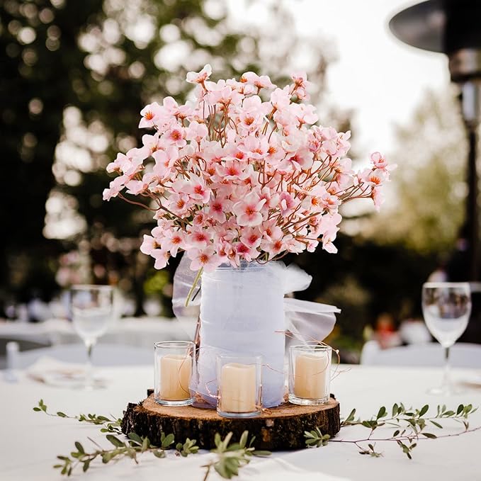 Artificial Cherry Blossom Branches, 8 Pcs Pink Silk Peach Blossom Stems