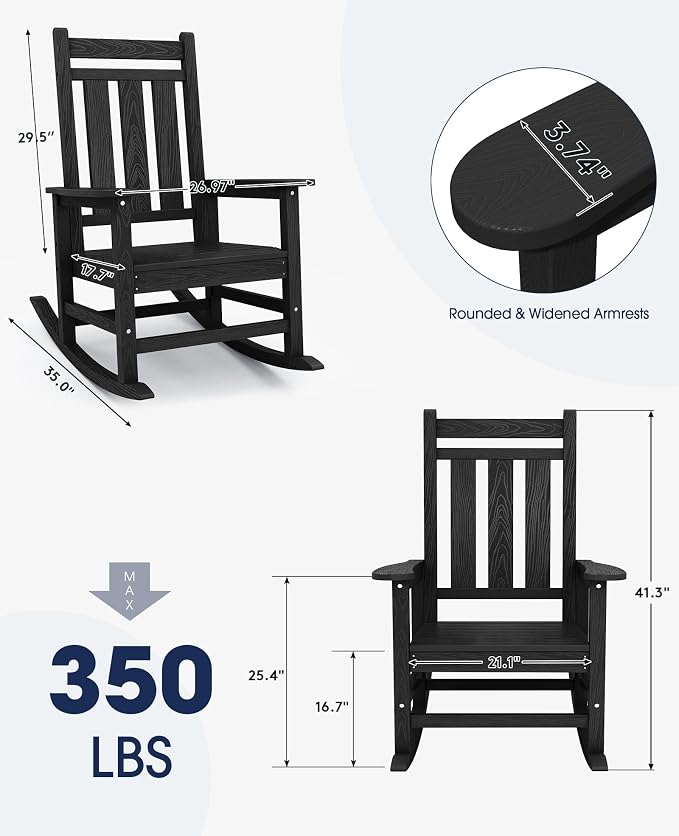 KINGYES Oversized Outdoor Rocking Chair Set of 6, All-Weather Patio Rocking - Image 3