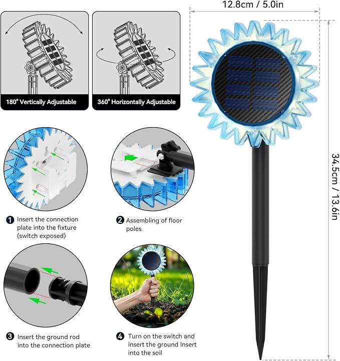 Outdoor Solar Lights, 2 Pack Led Solar Sunflower Lights, Stake/Wall 2-in-1 - Image 5