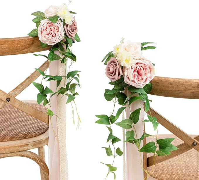 Artificial Aisle Pew Flowers 8 Pack Dusty Rose and Cream Silk and Foam