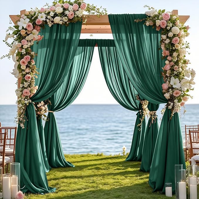Outdoor Curtains: Emerald Chiffon Arch Draping, 29 in x 6 Yd Precut
