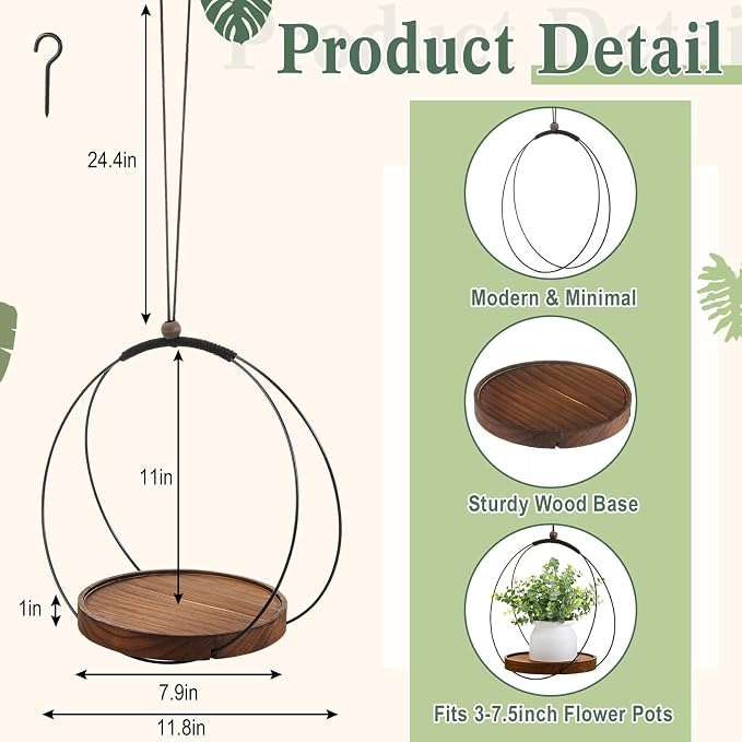 3 Pack Hanging Planters for Indoor Black Plant Hanger - Image 2