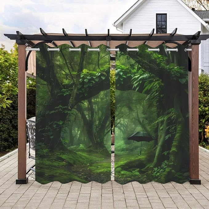 Nature Theme Waterproof Indoor/Outdoor Curtains, Forest Pattern, Privacy by Lirduipu