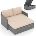 Tangkula Outdoor Rattan Daybed, Wicker Loveseat & 31 Gallon Storage Ottoman by TANGKULA