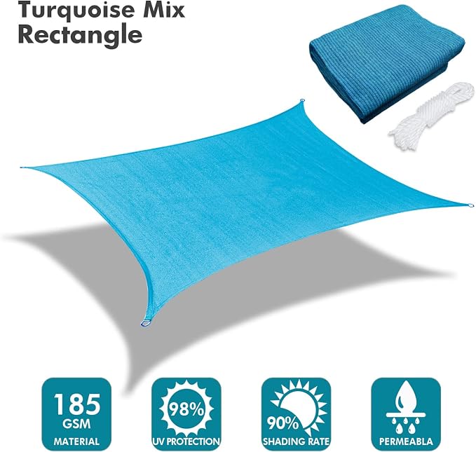 KANAGAWA 9'X10' Turquoise Mix Custom Size Sun Shade Sail Rectangle UV Block - Image 2
