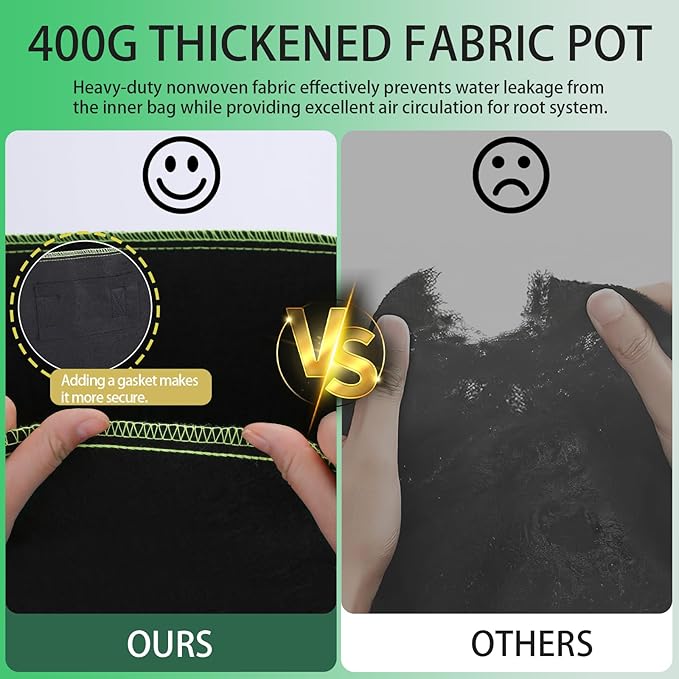 3-Pack 10 Gallon Plant Grow Bags, Thickened Nonwoven Fabric Pots - Image 4