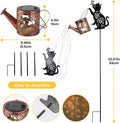 Figurine Light: Golden Iron Solar Cat Watering Can Lantern