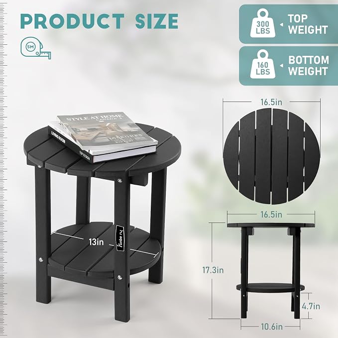 Side Table Set of 2, Two-Tier HDPE Adirondack Patio End Tables