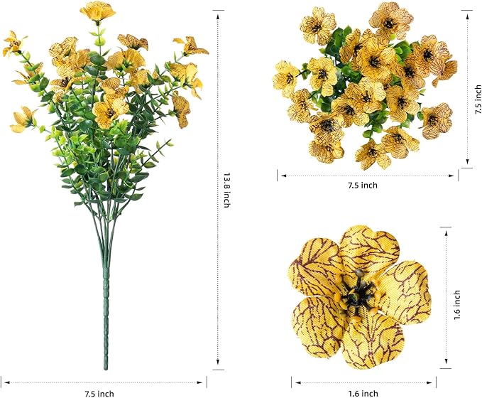 Artificial Daisy Flowers, 12 Bundles, Orange-Yellow with Eucalyptus Leaves
