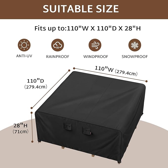 iBirdie Outdoor Patio Furniture Set Covers 110 x 110 inch Waterproof - Image 2