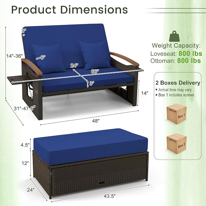 LDAILY Moccha Outdoor Wicker Daybed, Patio Rattan Loveseat Sofa w/ 4-Level - Image 9