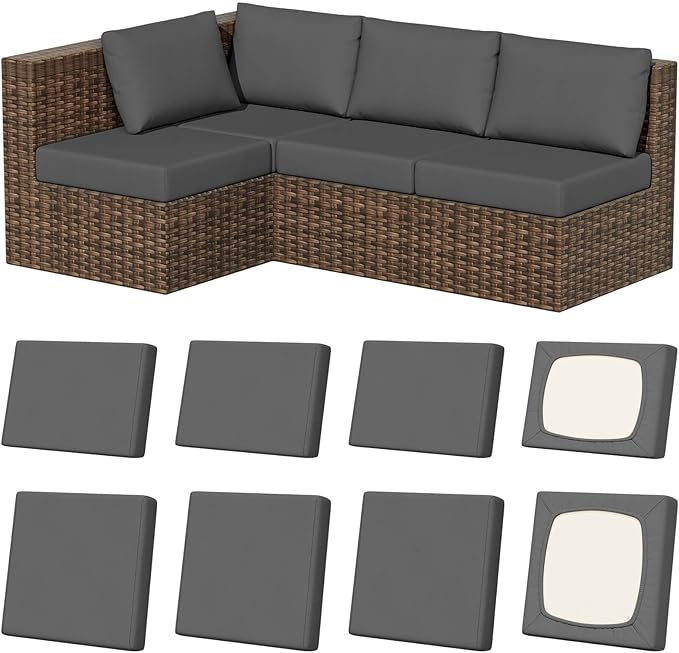 Cushion Covers 8 Pack Stretch Fit Medium Grey for Patio Sofas