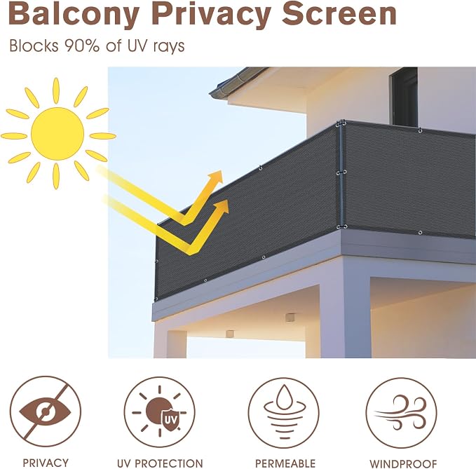 Sunny Guard Customized 3'x29' Dark Grey Balcony Privacy Screen, 90% Shade - Image 2