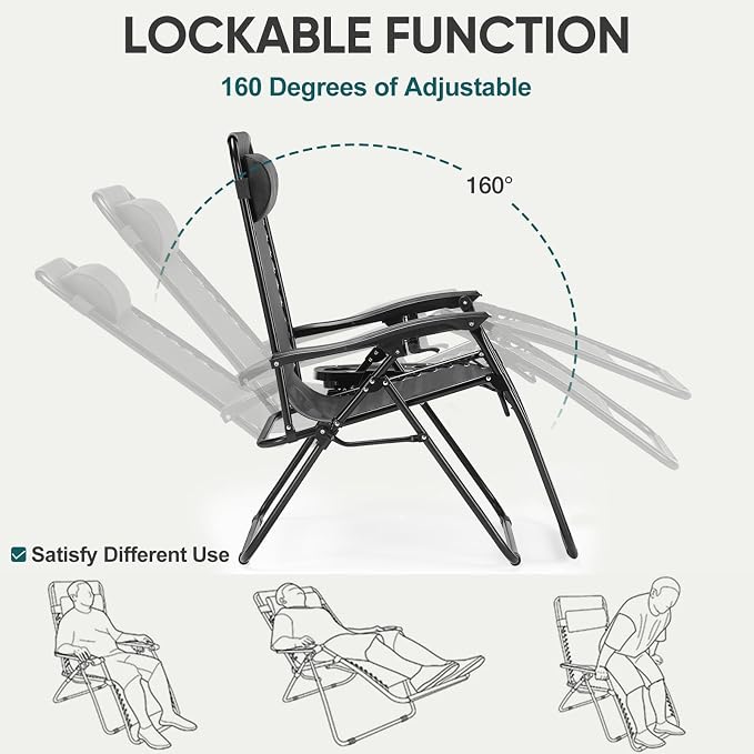 NEWBULIG Zero Gravity Chair Set of 4, Lounge Chair Folding Portable Adjustable - Image 5