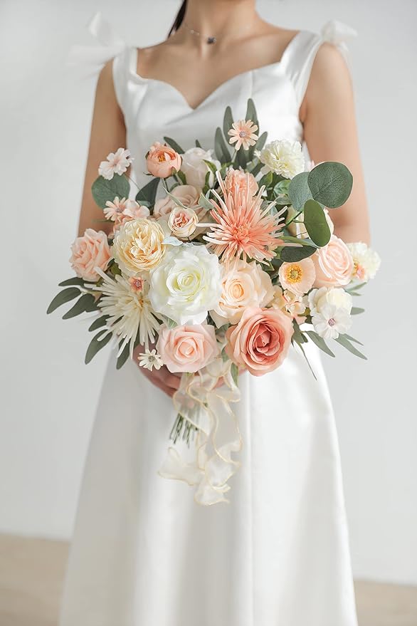 Artificial Flowers Champagne Bulk Set, 31 Heads with 40 Stems and 11 Leaves