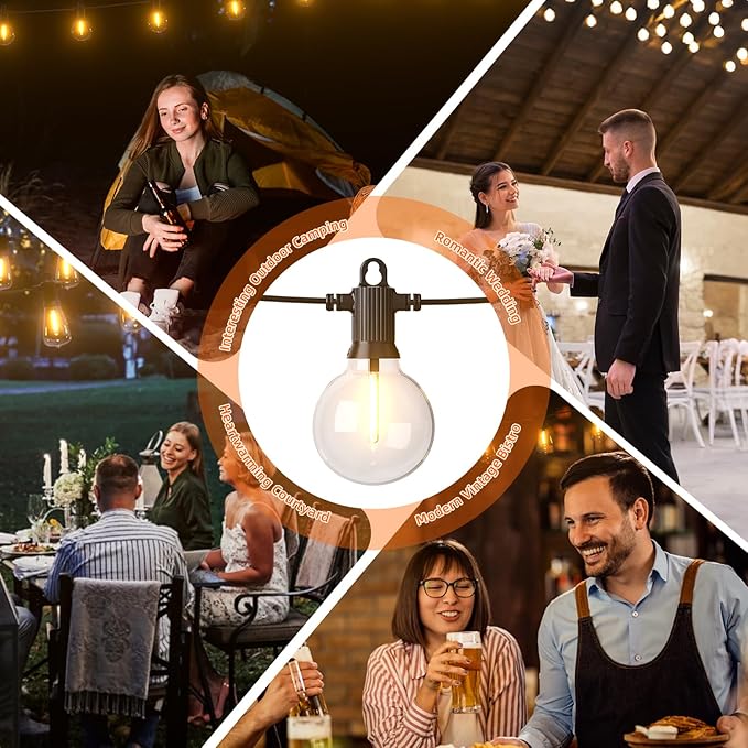 String Lights 100FT Solar Edison Bulbs IP65 Waterproof Warm White