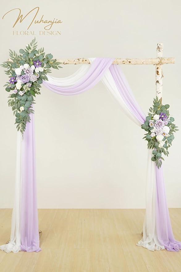 Artificial Flowers Arch Kit, 4-Piece Light Purple Silk Floral Swag Set