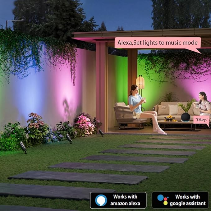 Landscape Spotlights, 4-Light Set, RGB Color-Changing, Aluminum