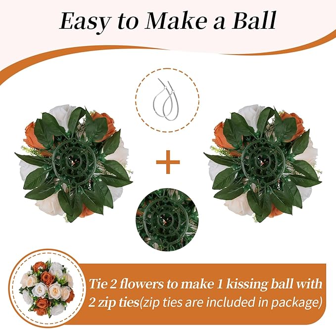Artificial Flowers: Terracotta Silk Rose Ball Centerpieces, 3-in-1 Design