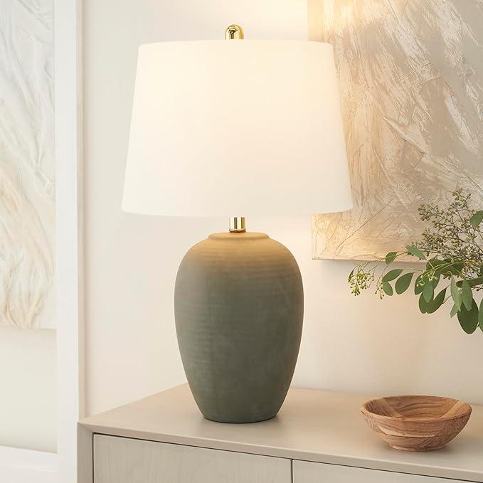 Table Lamp, Olive Green Ceramic Base, 3-Way Switch, 23-Inch Height