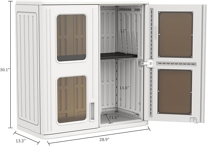 Deck Box Wall Cabinet, White Resin with 2 Doors and Adjustable Shelf