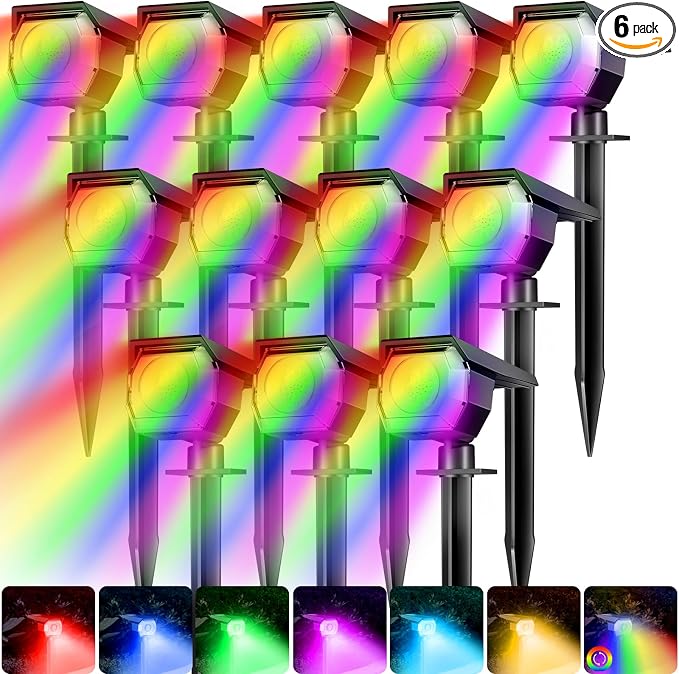 Peasur 6 Pack Solar Spot Lights Outdoor Color Changing, 7 Modes Halloween RGB by Peasur